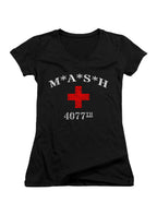 Black MASH 4077 Logo Juniors V-Neck T-Shirt
