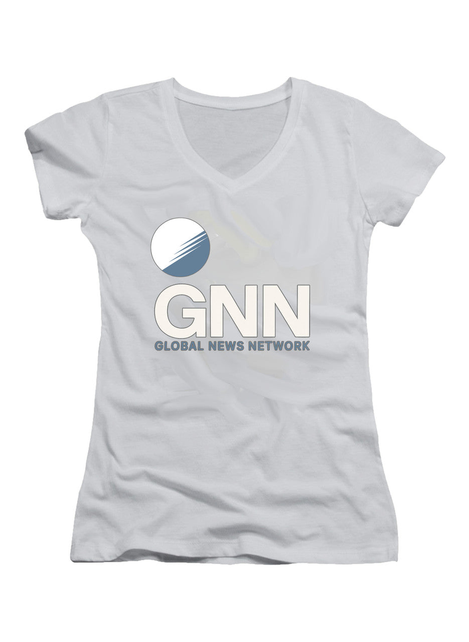 White GNN-Global News Network Juniors V-Neck T-Shirt