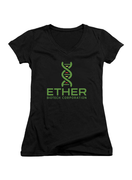 Black Ether Biotech Corporation Juniors V-Neck T-Shirt
