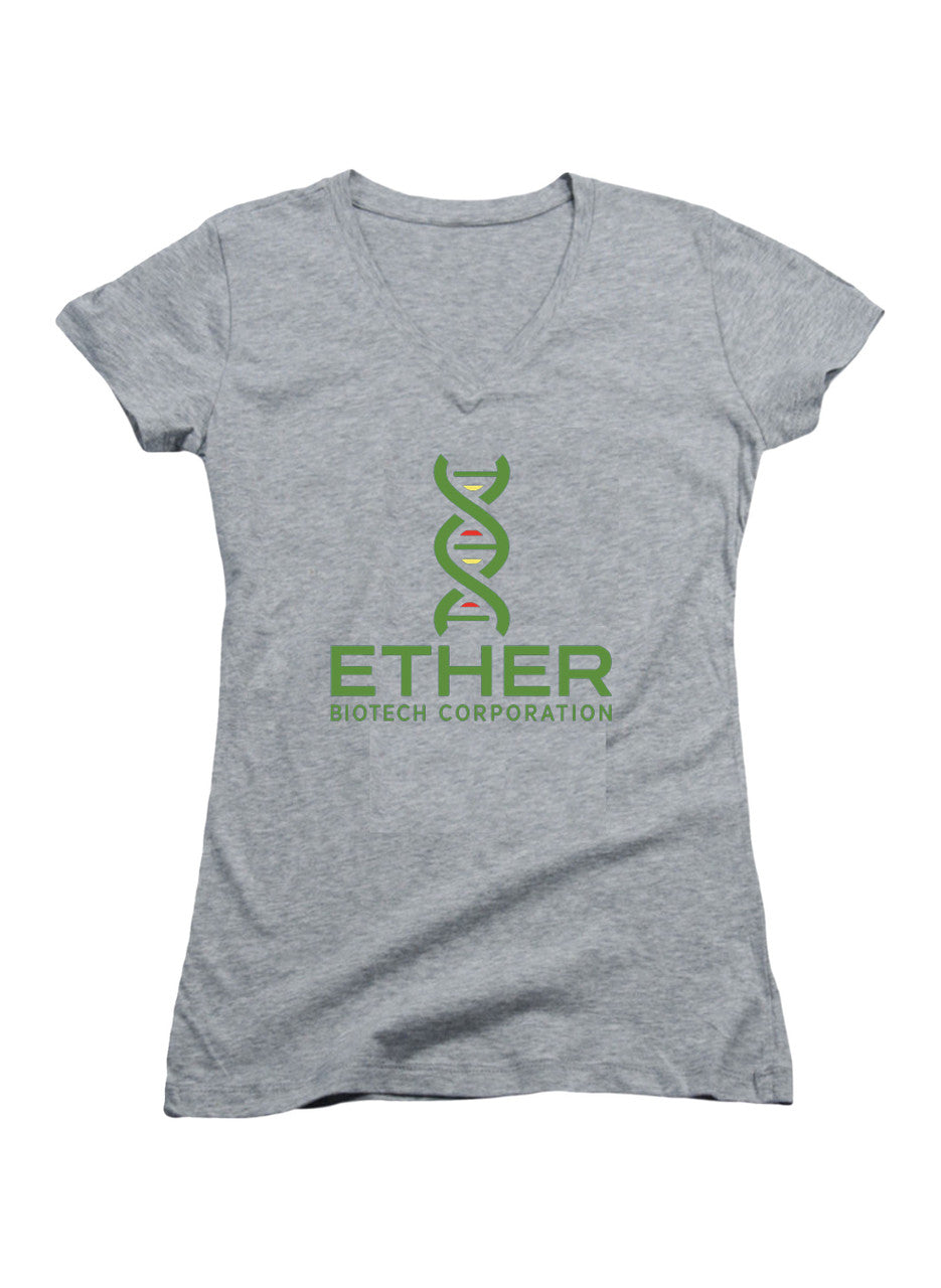 Gray Ether Biotech Corporation Juniors V-Neck T-Shirt