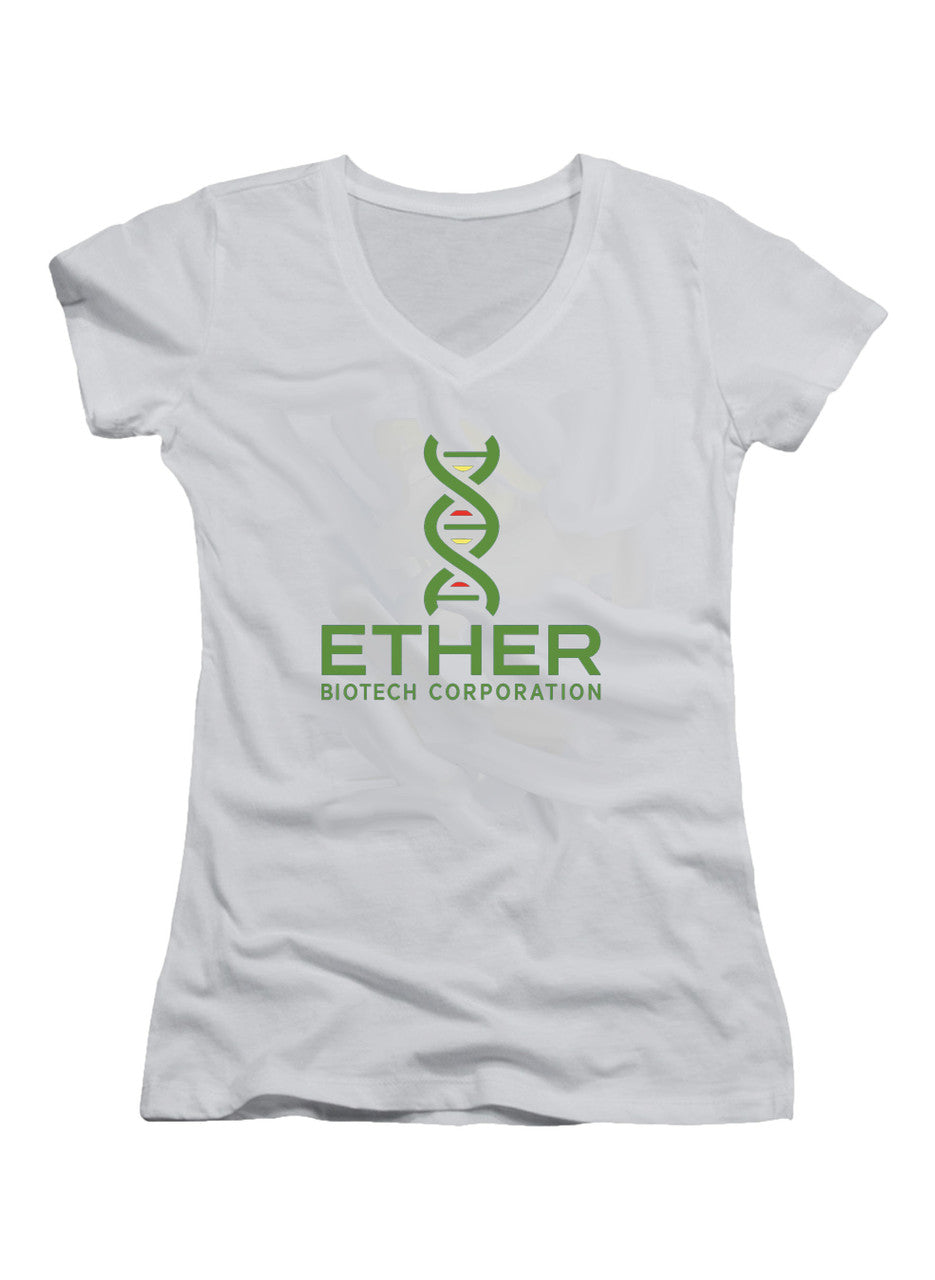 White Ether Biotech Corporation Juniors V-Neck T-Shirt