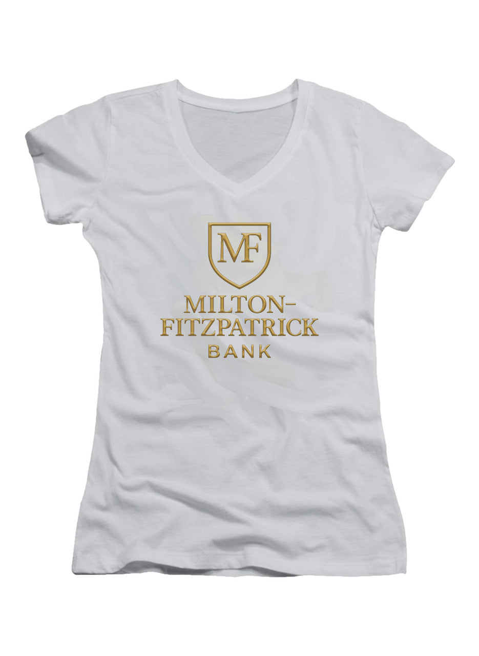 White Milton-Fitzpatrick Bank Juniors V-Neck T-Shirt