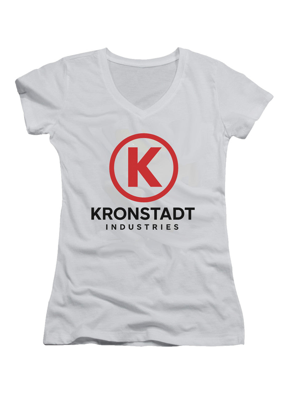 White Kronstadt Industries Juniors V-Neck T-Shirt