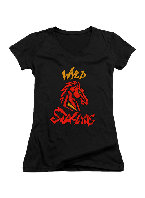 Black Wyld Stallyns Horse Logo Juniors V-Neck T-Shirt