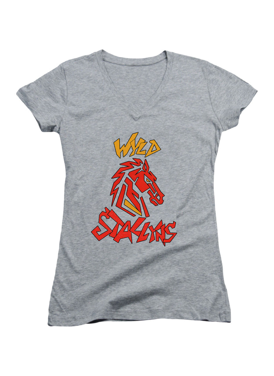 Gray Wyld Stallyns Horse Logo Juniors V-Neck T-Shirt