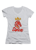 White Wyld Stallyns Horse Logo Juniors V-Neck T-Shirt