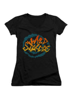 Black Wyld Stallyns Distressed Logo Juniors V-Neck T-Shirt