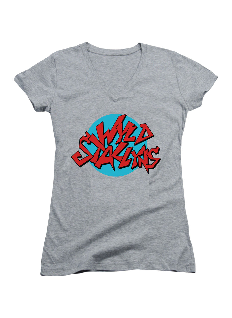 Gray Wyld Stallyns Logo Juniors V-Neck T-Shirt
