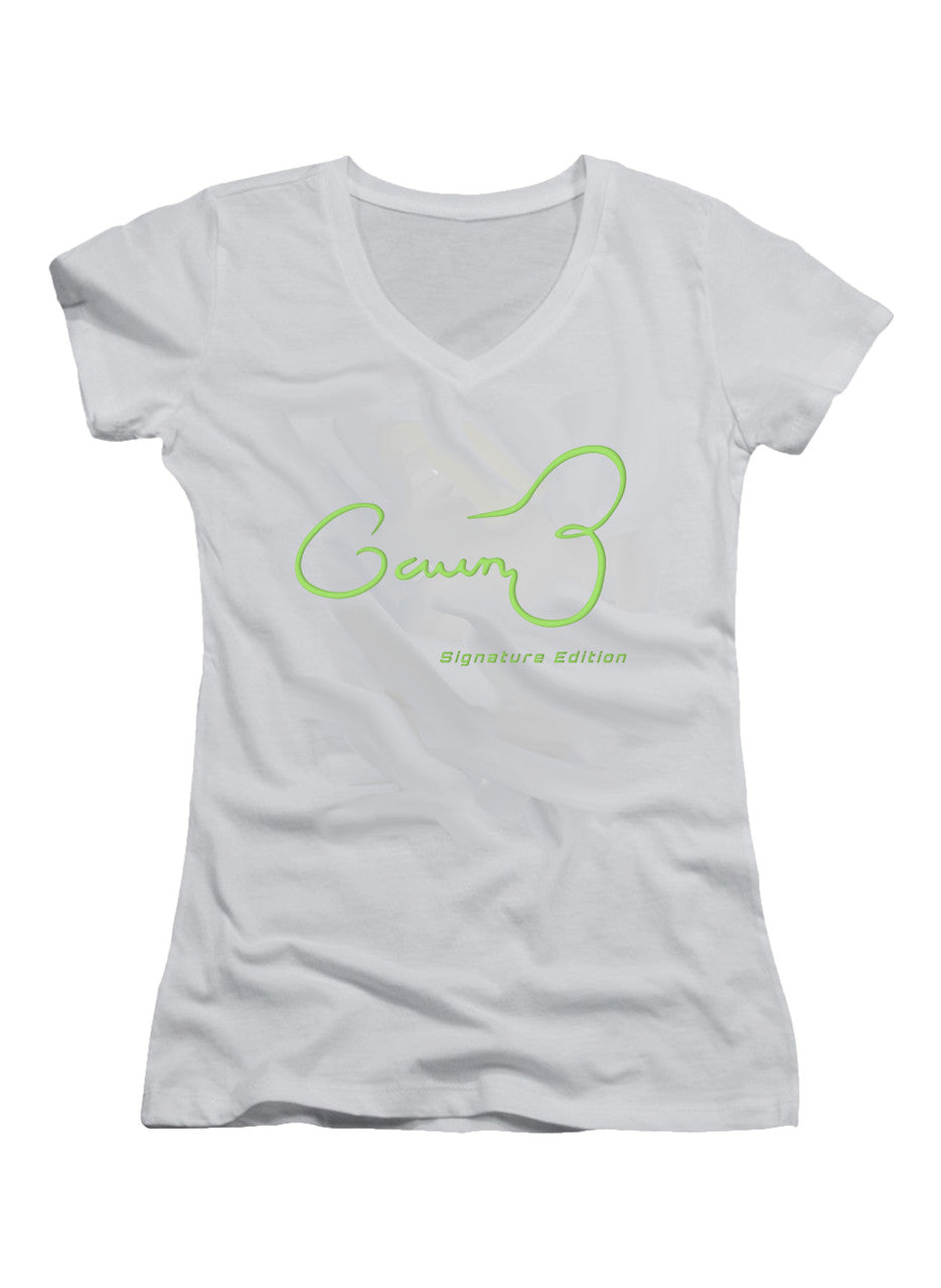 White Gavin Belson Signature Edition Juniors V-Neck T-Shirt
