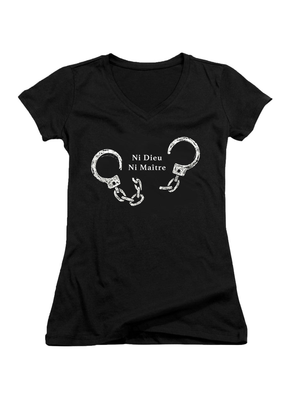 Black Ni Dieu Ni Maître (No Gods No Master) Juniors V-Neck T-Shirt