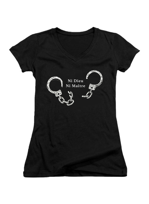 Black Ni Dieu Ni Maître (No Gods No Master) Juniors V-Neck T-Shirt
