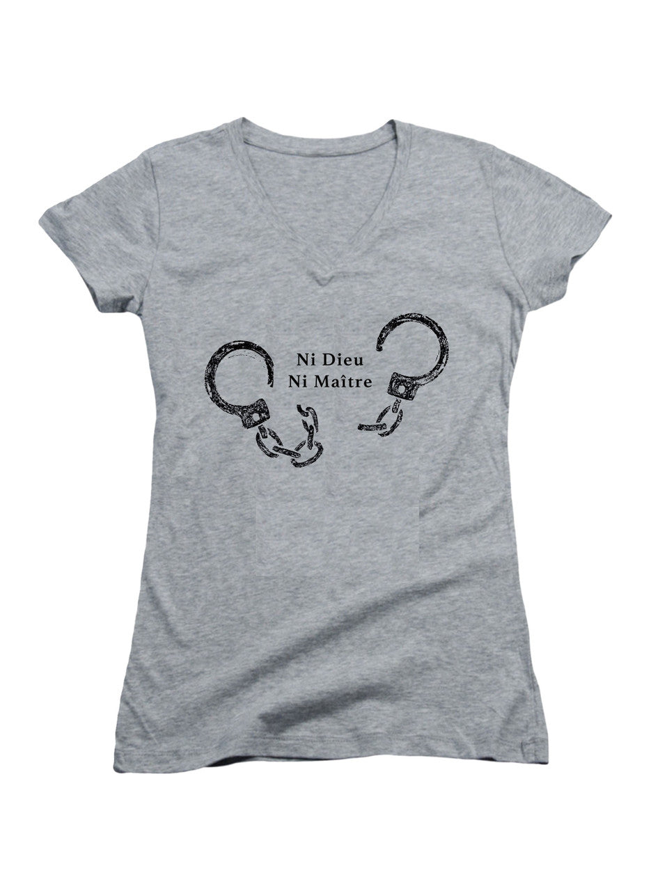 Gray Ni Dieu Ni Maître (No Gods No Master) Juniors V-Neck T-Shirt