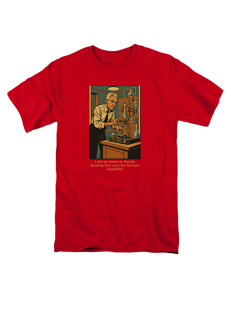 Red I am so close to finally finding the cure for human stupidity T-Shirt