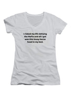 White I risked my life defying the Mafia Juniors V-Neck T-Shirt