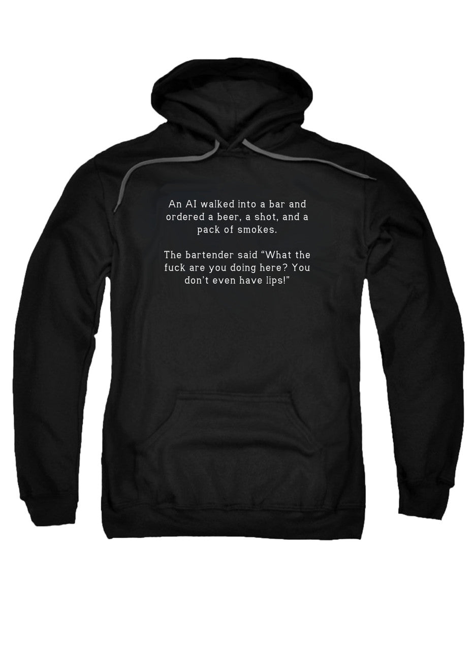 Black An AI walked into a bar and ordered a beer, a shot, and a pack Hoodie