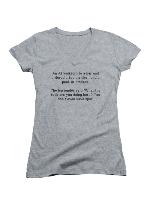 Gray An AI walked into a bar and ordered a beer, a shot, and a pack Juniors V-Neck T-Shirt