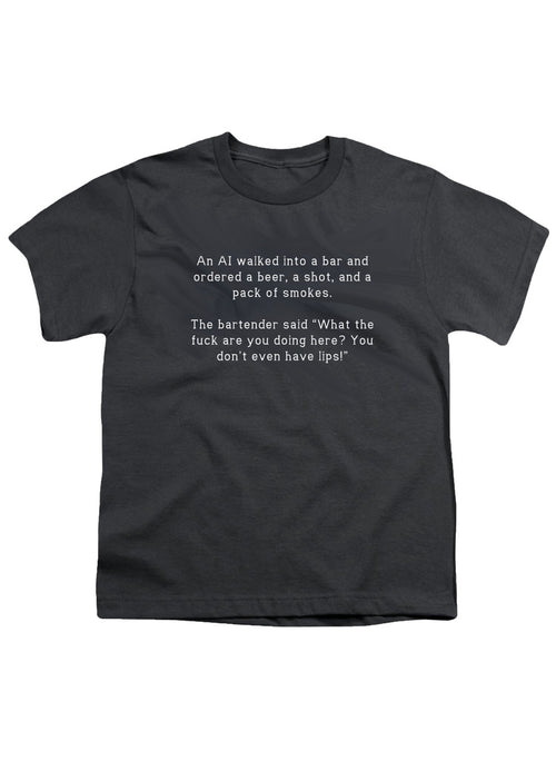 Charcoal An AI walked into a bar and ordered a beer, a shot, and a pack Youth/Toddler T-Shirt