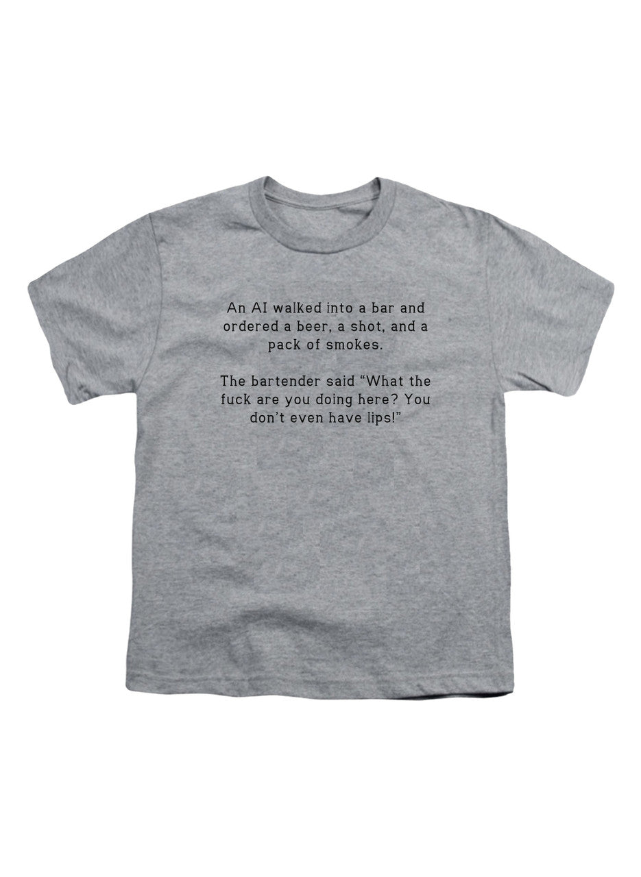 Gray An AI walked into a bar and ordered a beer, a shot, and a pack Youth/Toddler T-Shirt