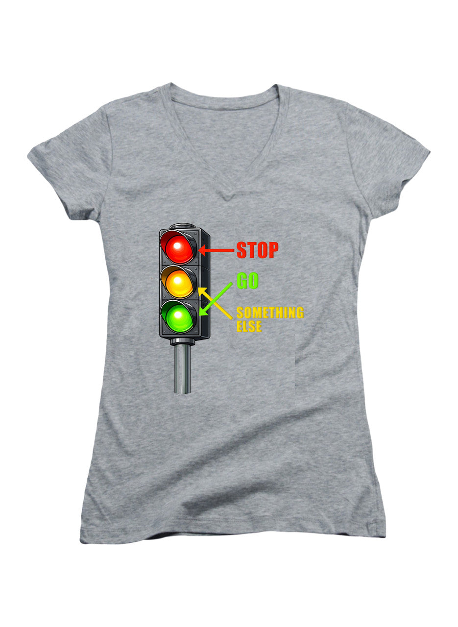 Gray Stop. Go. Something Else Juniors V-Neck T-Shirt
