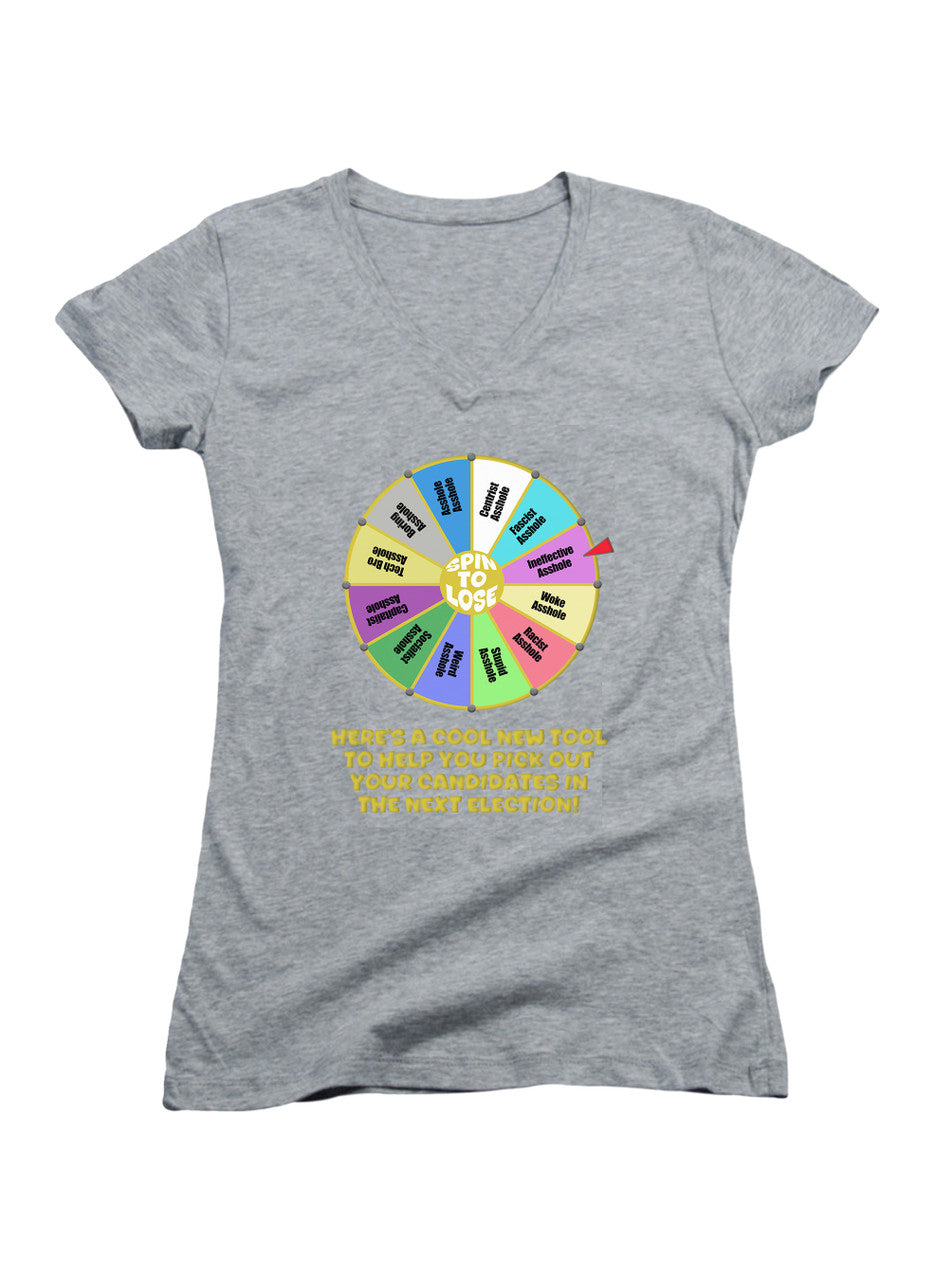 Gray Election Spin to Lose Juniors V-Neck T-Shirt