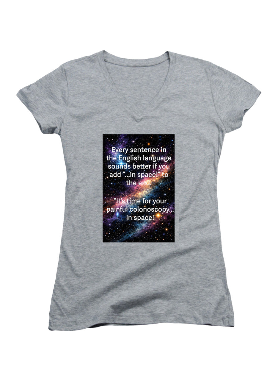 Gray In Space Juniors V-Neck T-Shirt