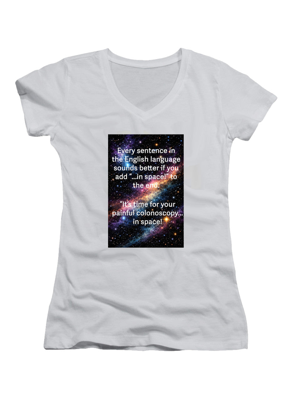 White In Space Juniors V-Neck T-Shirt