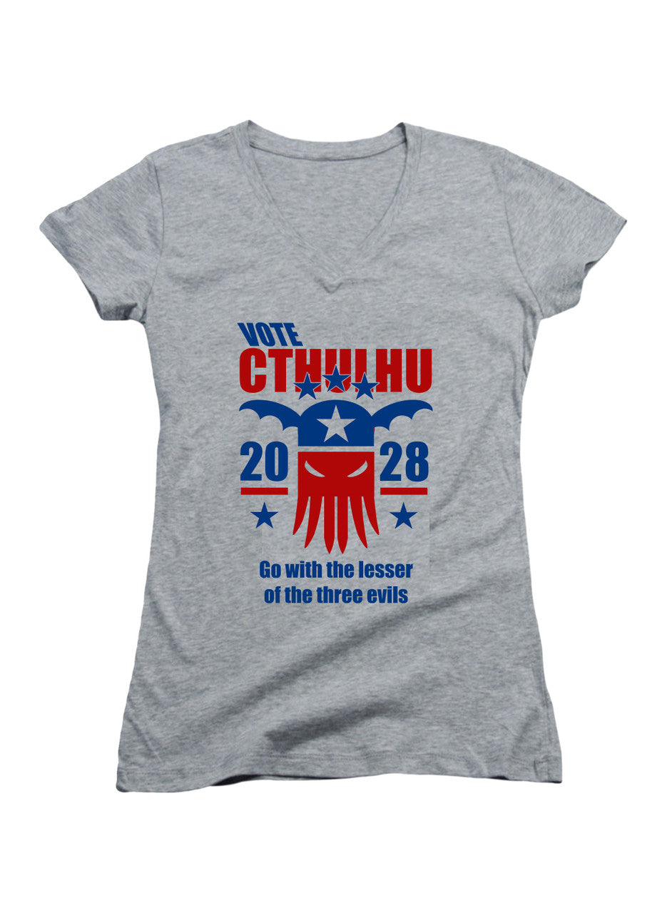 Gray Vote Cthulhu 2028 Juniors V-Neck T-Shirt