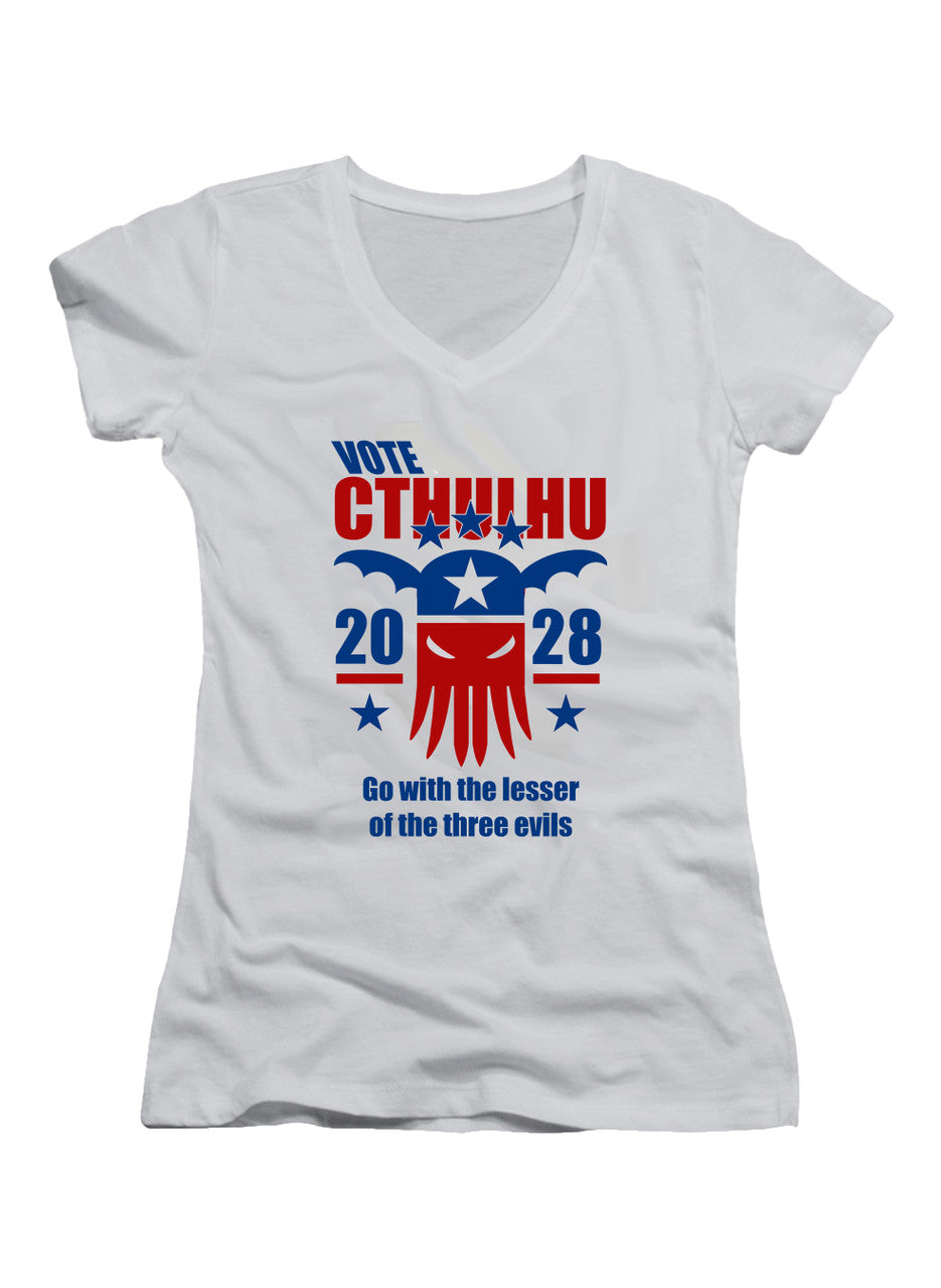 White Vote Cthulhu 2028 Juniors V-Neck T-Shirt