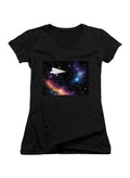 Black Space Flight Juniors V-Neck T-Shirt