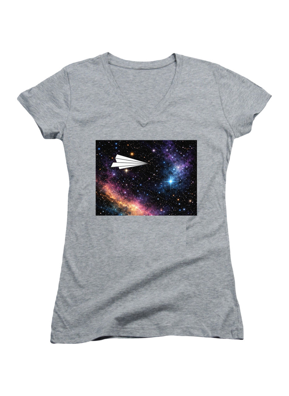 Gray Space Flight Juniors V-Neck T-Shirt