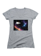 Gray Space Flight Juniors V-Neck T-Shirt