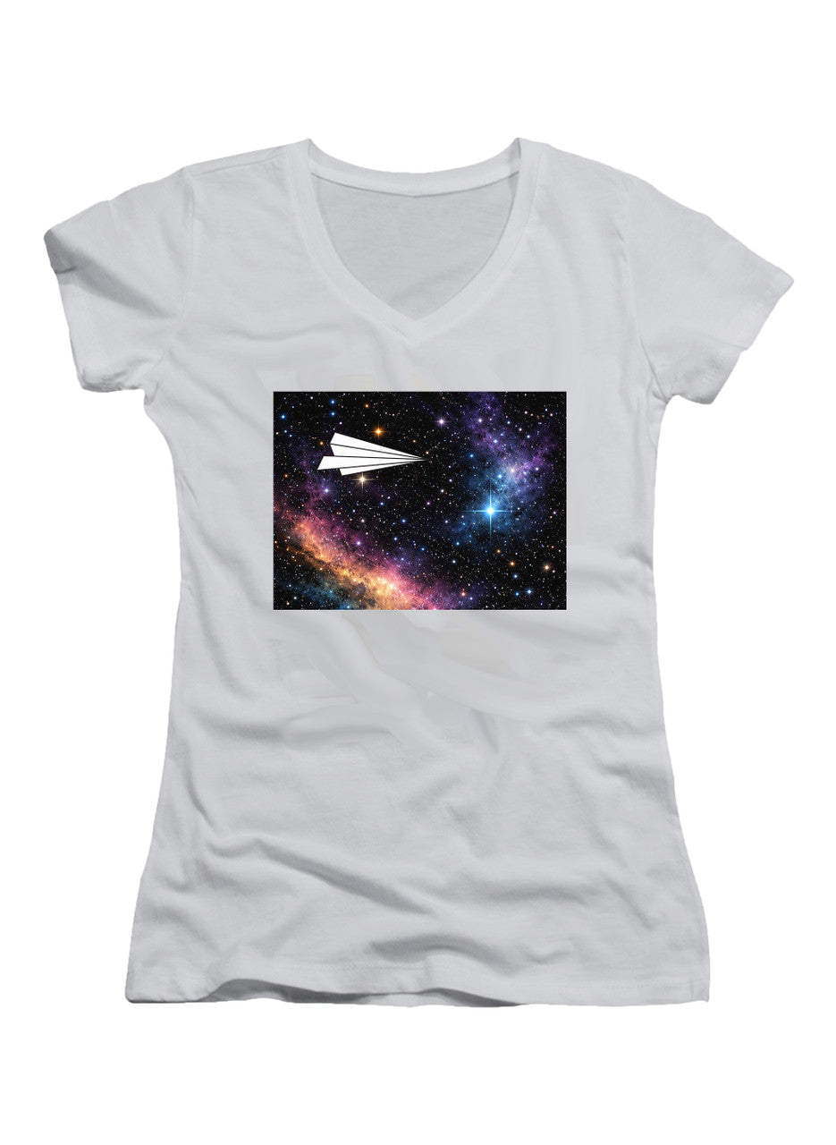 White Space Flight Juniors V-Neck T-Shirt