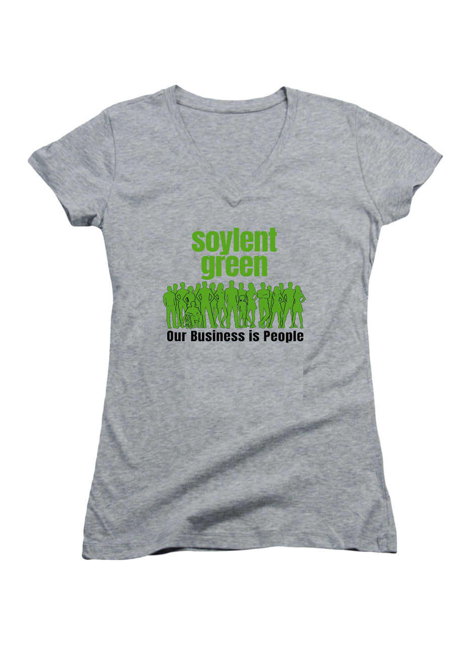 Gray Our Business is People Juniors V-Neck T-Shirt