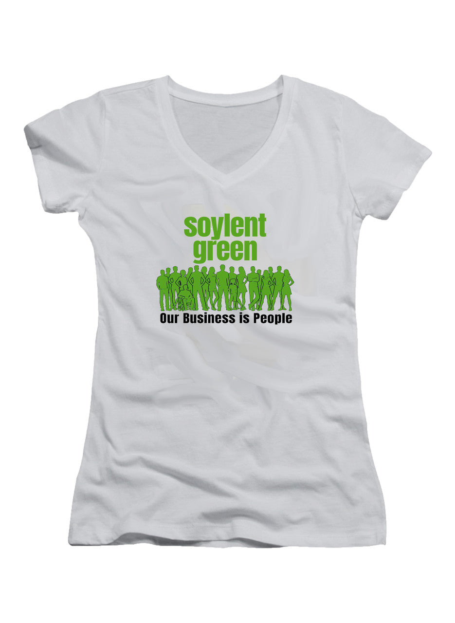 White Our Business is People Juniors V-Neck T-Shirt