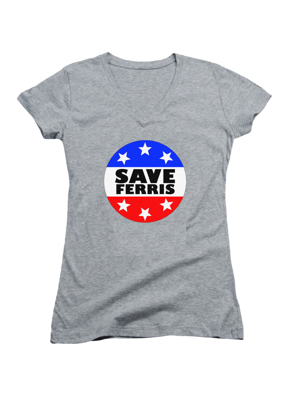 Gray Save Ferris Badge Juniors V-Neck T-Shirt