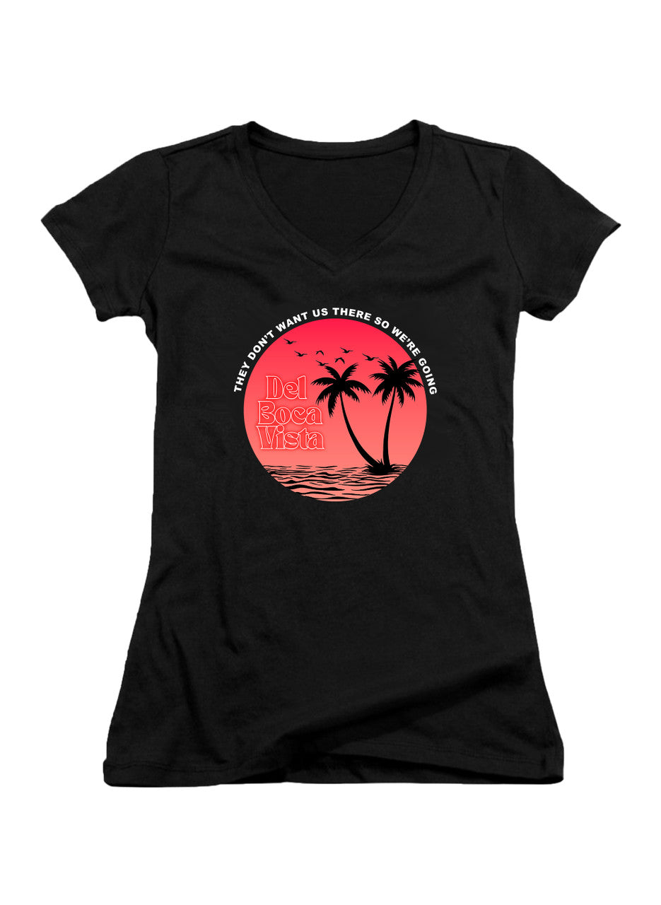 Black Del Boca Vista Circle Juniors V-Neck T-Shirt