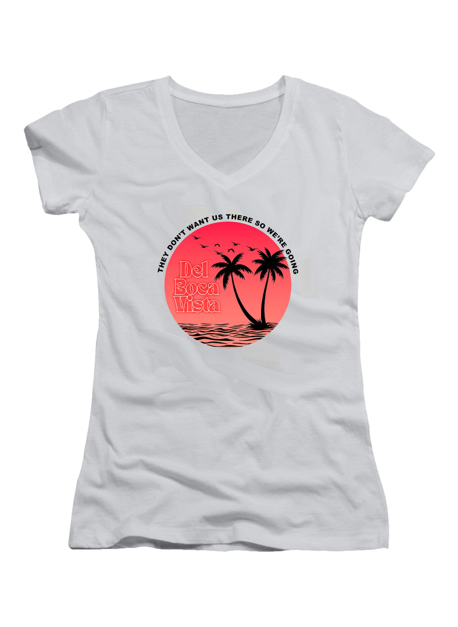 White Del Boca Vista Circle Juniors V-Neck T-Shirt