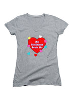 My Girlfriend Beats Me Juniors V-Neck T-Shirt