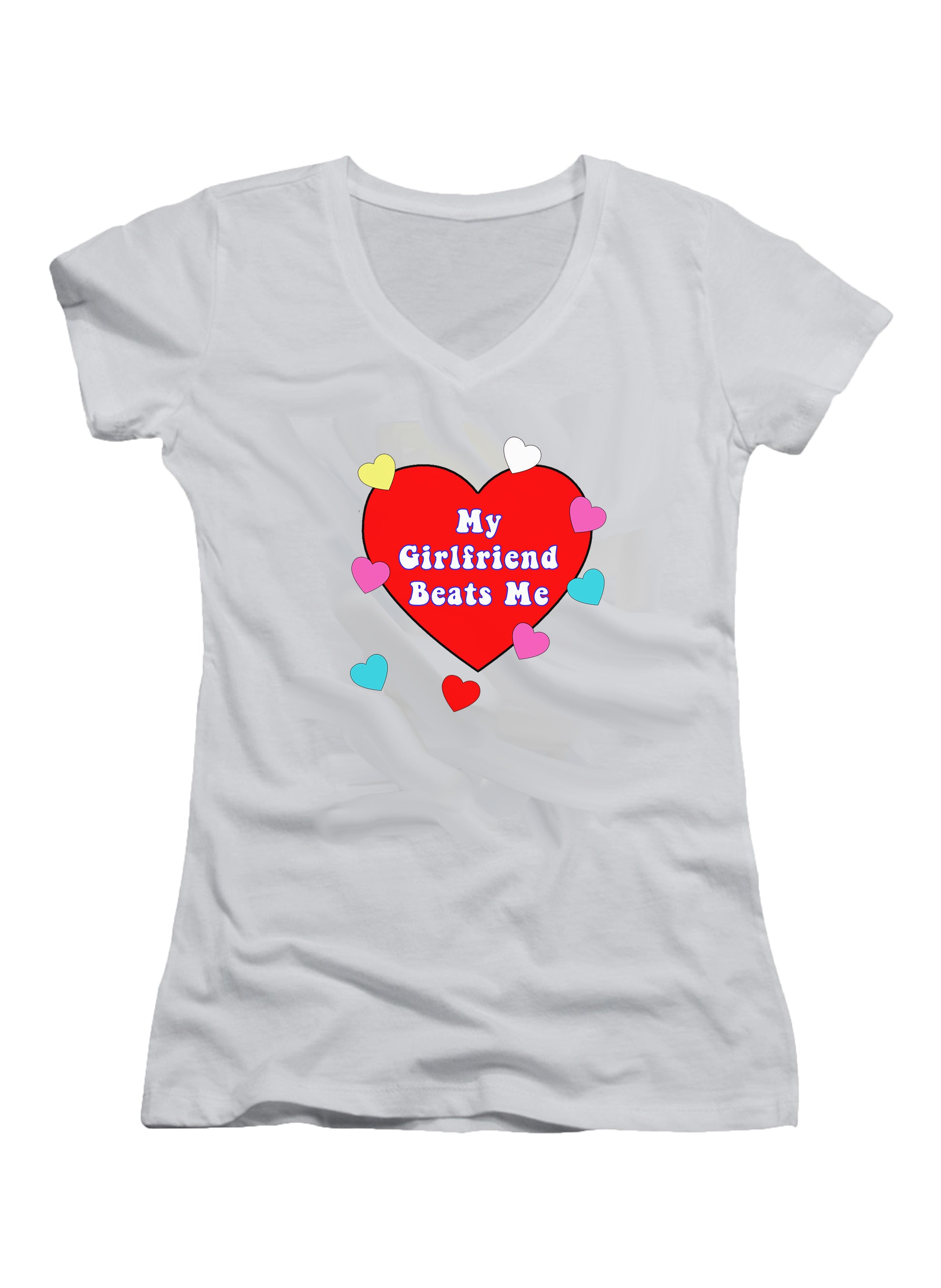 My Girlfriend Beats Me Juniors V-Neck T-Shirt