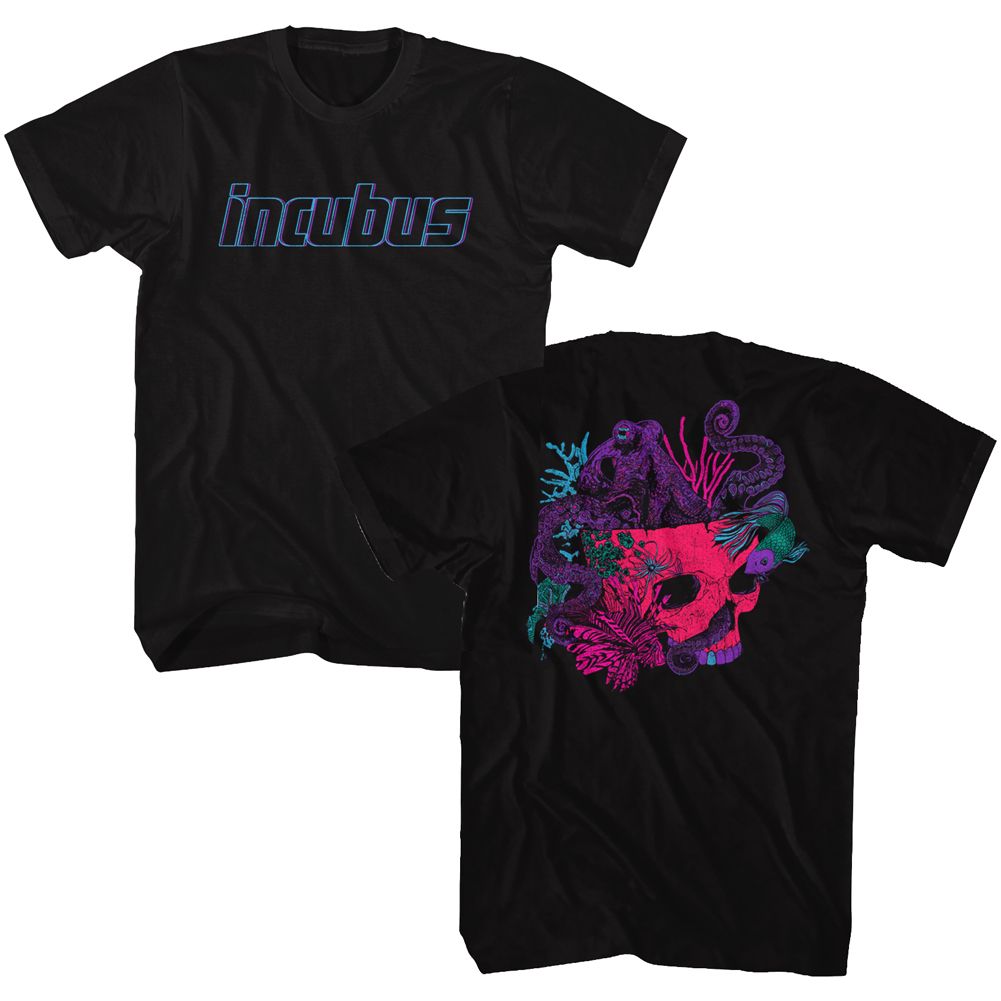 Black Incubus t-shirt featuring Incubus Octopus Skull design (front and back)