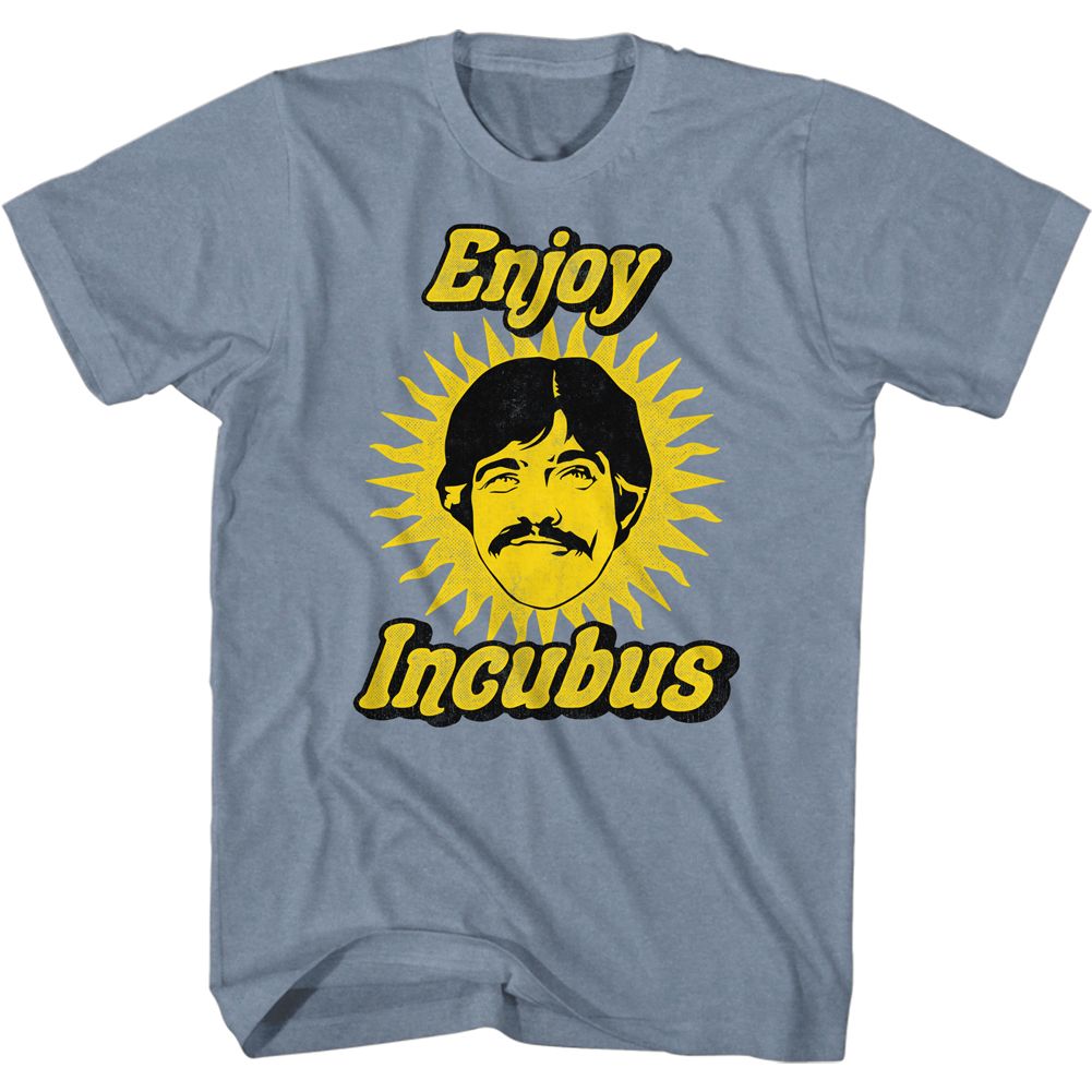 Indigo heather Incubus t-shirt featuring Incubus Enjoy Incubus Coca-Cola parody design