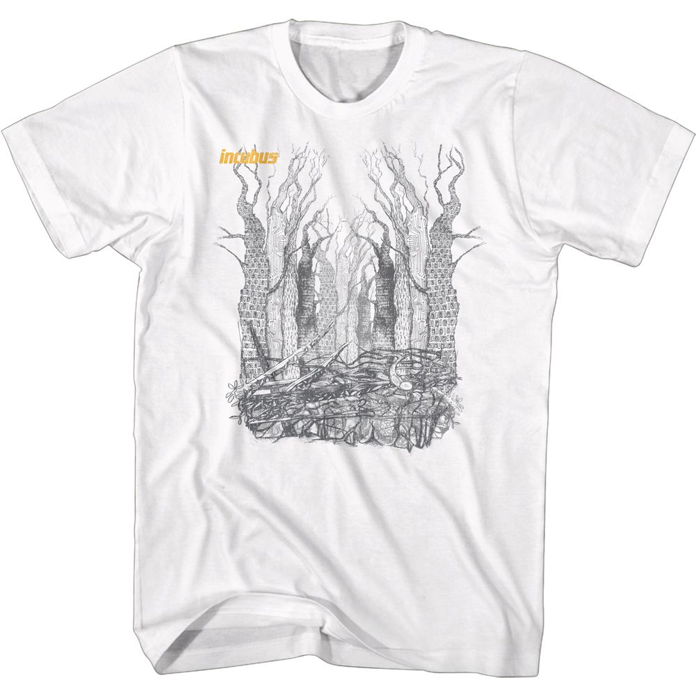 White Incubus t-shirt featuring a Trees design