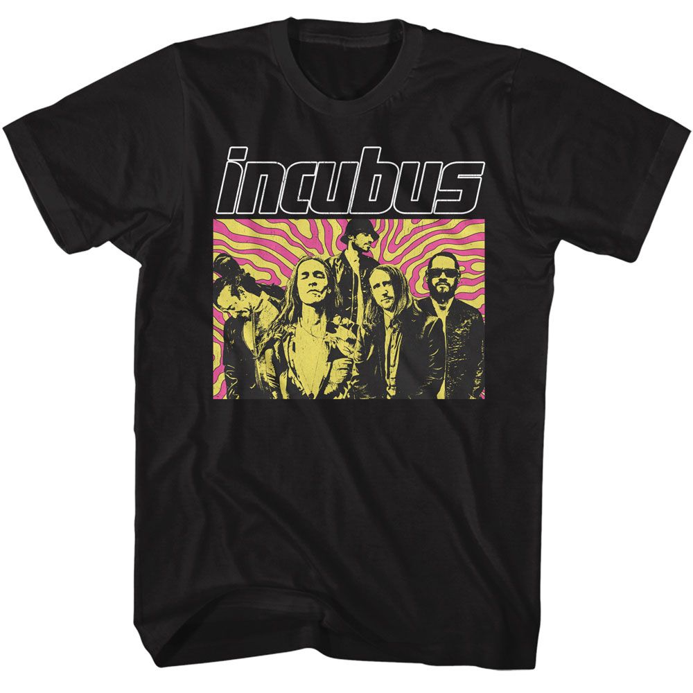 Black Incubus t-shirt featuring Incubus Swirl Background design
