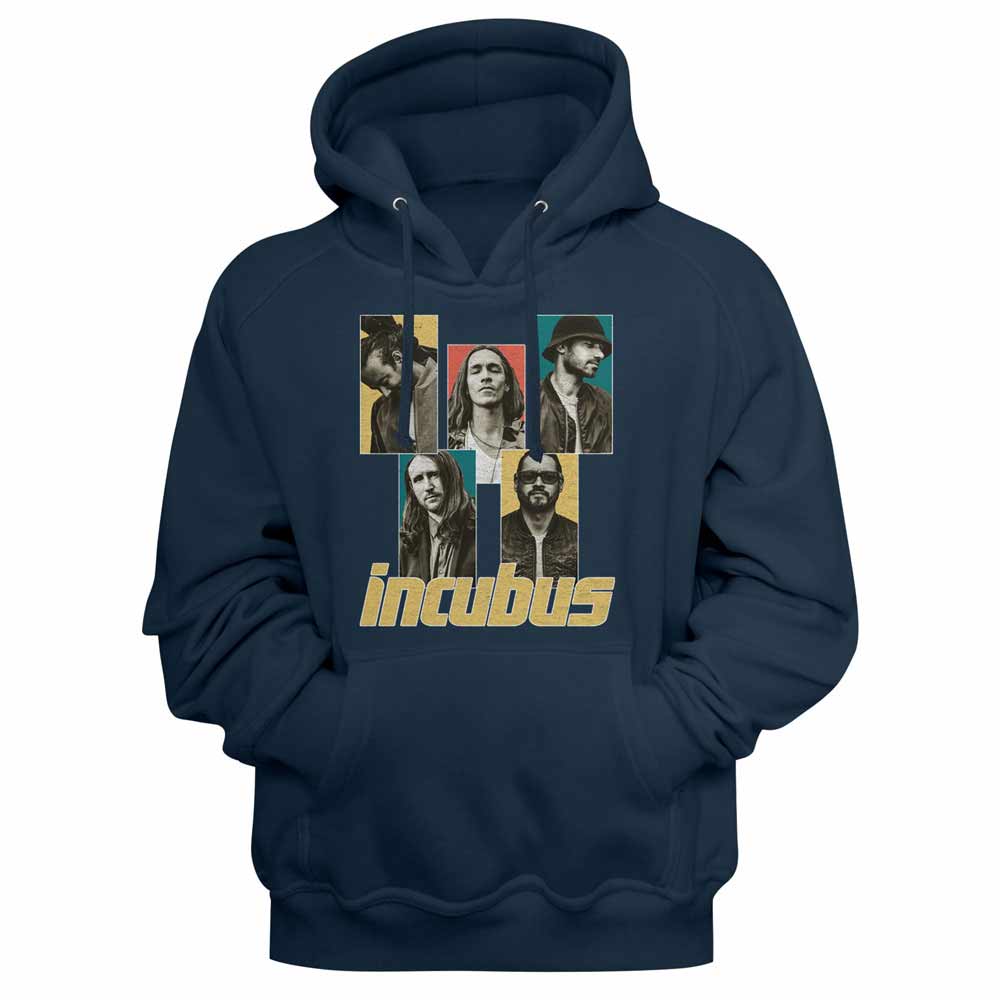 Navy Incubus pullover hoodie featuring a Band Member Boxes design