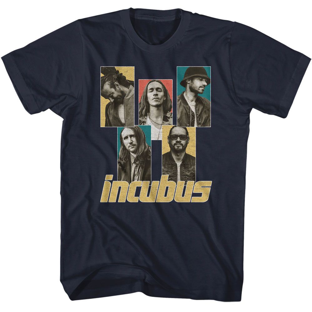 Navy Incubus t-shirt featuring Incubus Band Member Boxes design