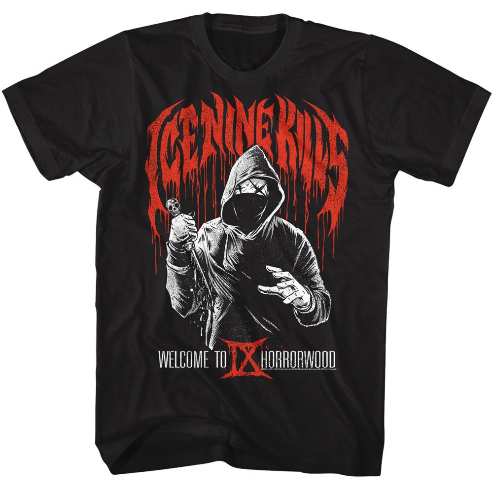 Black Ice Nine Kills t-shirt featuring Ice Nine Kills Welcome to Horrorwood design