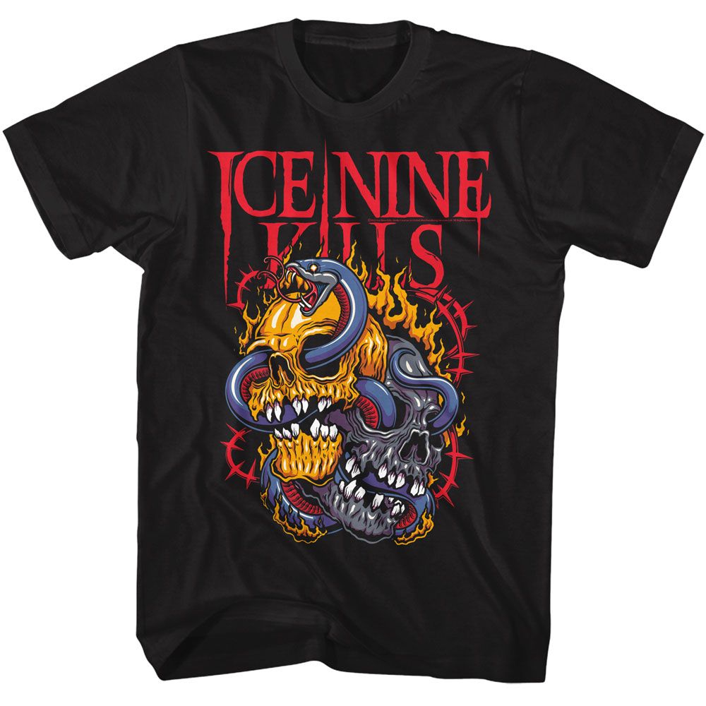 Black Ice Nine Kills t-shirt featuring Ice Nine Kills Snake Skulls design