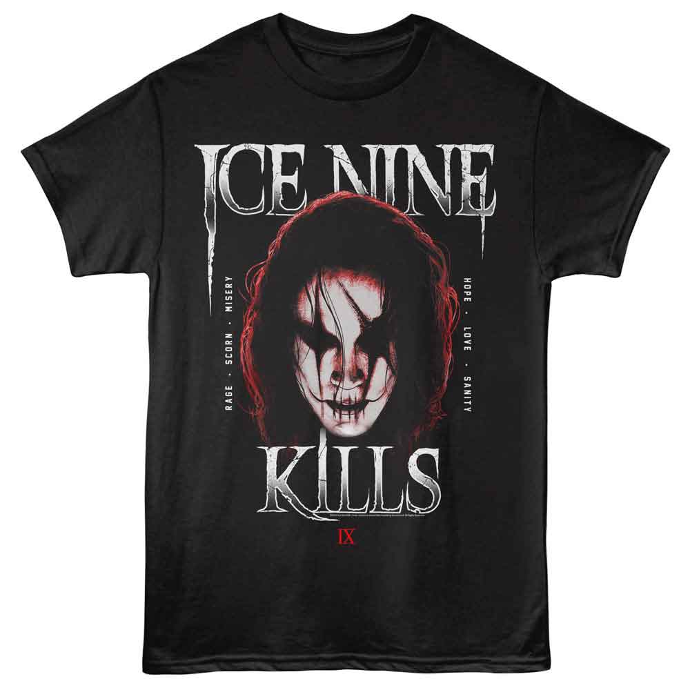 Black Ice Nine Kills t-shirt featuring Ice Nine Kills x The Crow Face crossover design