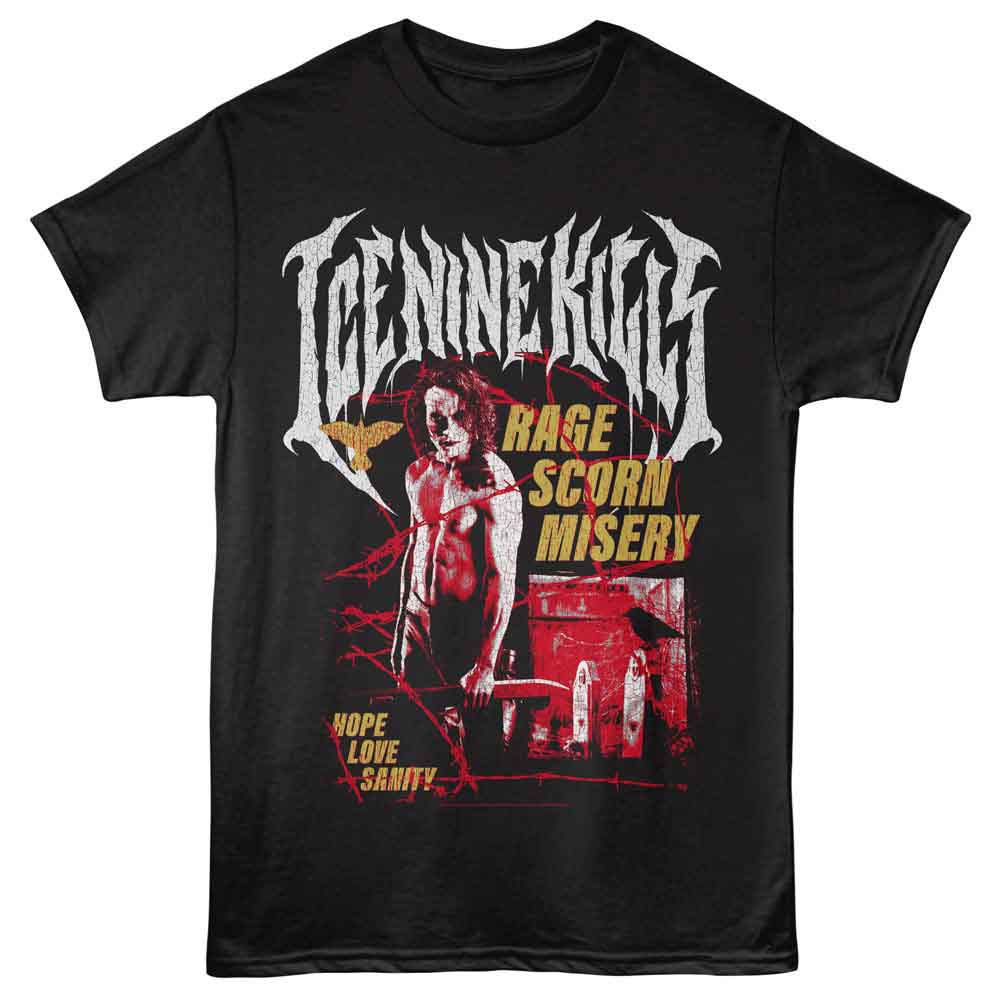 Black Ice Nine Kills t-shirt featuring Ice Nine Kills x The Crow Rage Scorn Misery design