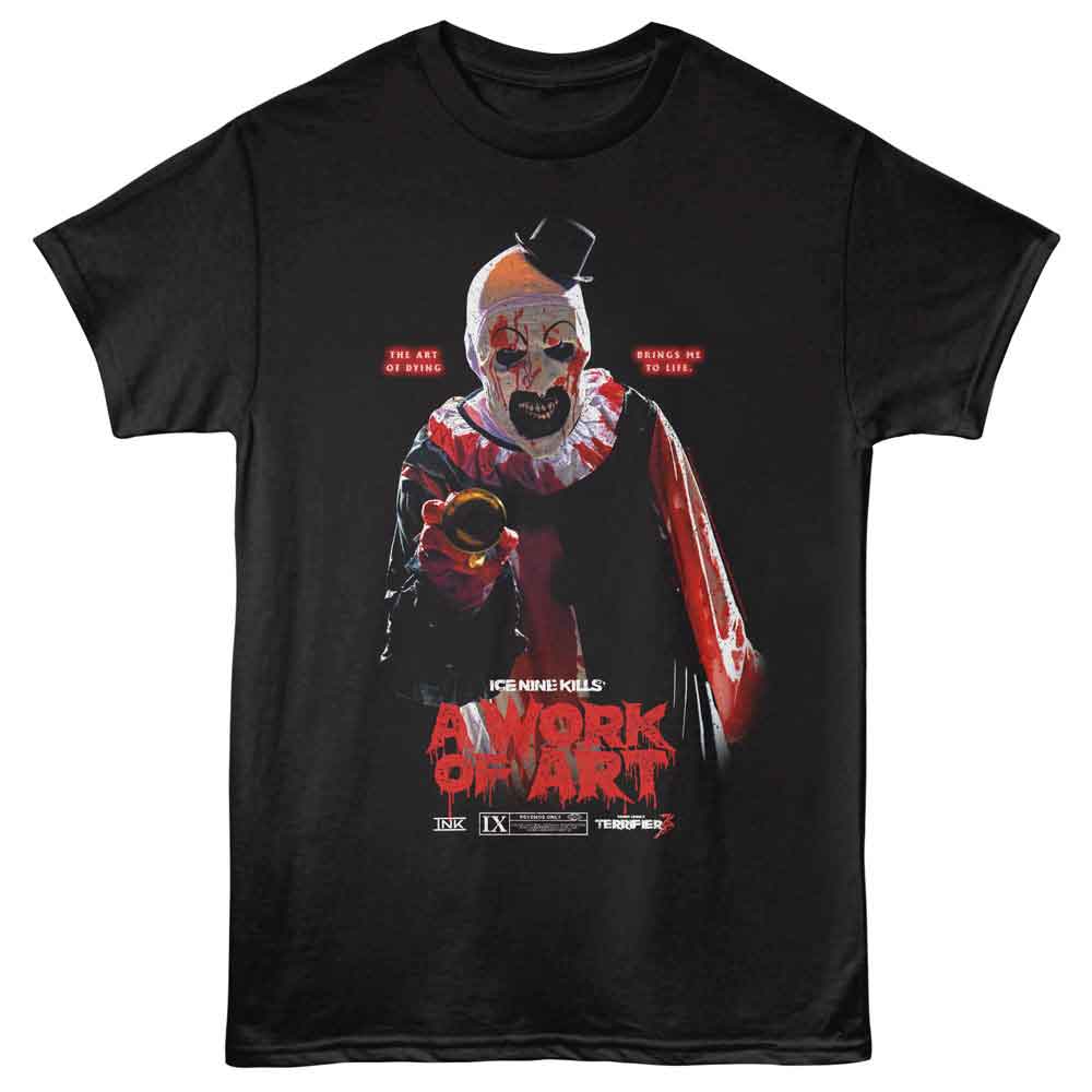 Black Ice Nine Kills t-shirt featuring Ice Nine Kills x Terrifier A Work of Art design